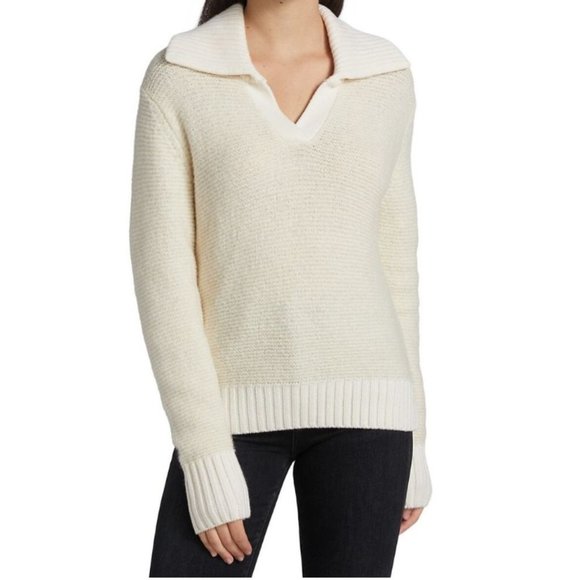 Veronica Beard Sweaters - Veronica Beard Brogan Spread Collar Knit Sweater in Ivory Wool Alpaca Cashmere